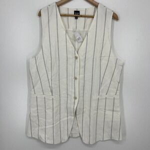 Gap Mens XL Tall White Blue Pinstripe Linen Blend 3-Button Vest 718370-02-1 NEW